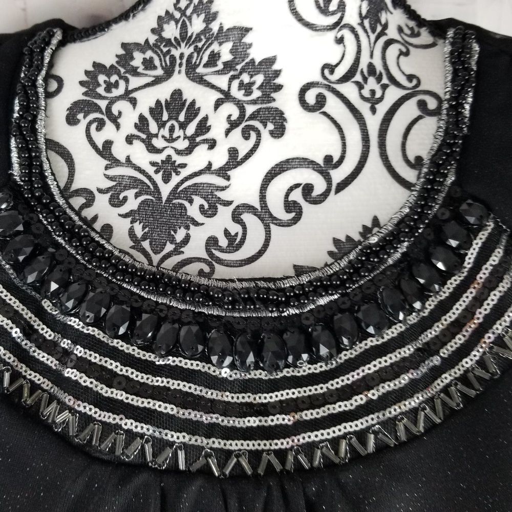 Wedding A byer sz M beaded black ruffle dress - Picture 3 of 6